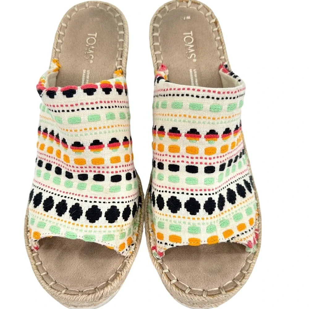 TOMS Monica‎ Mule Embroidered Wedge Espadrille Sandal Multicolor 4